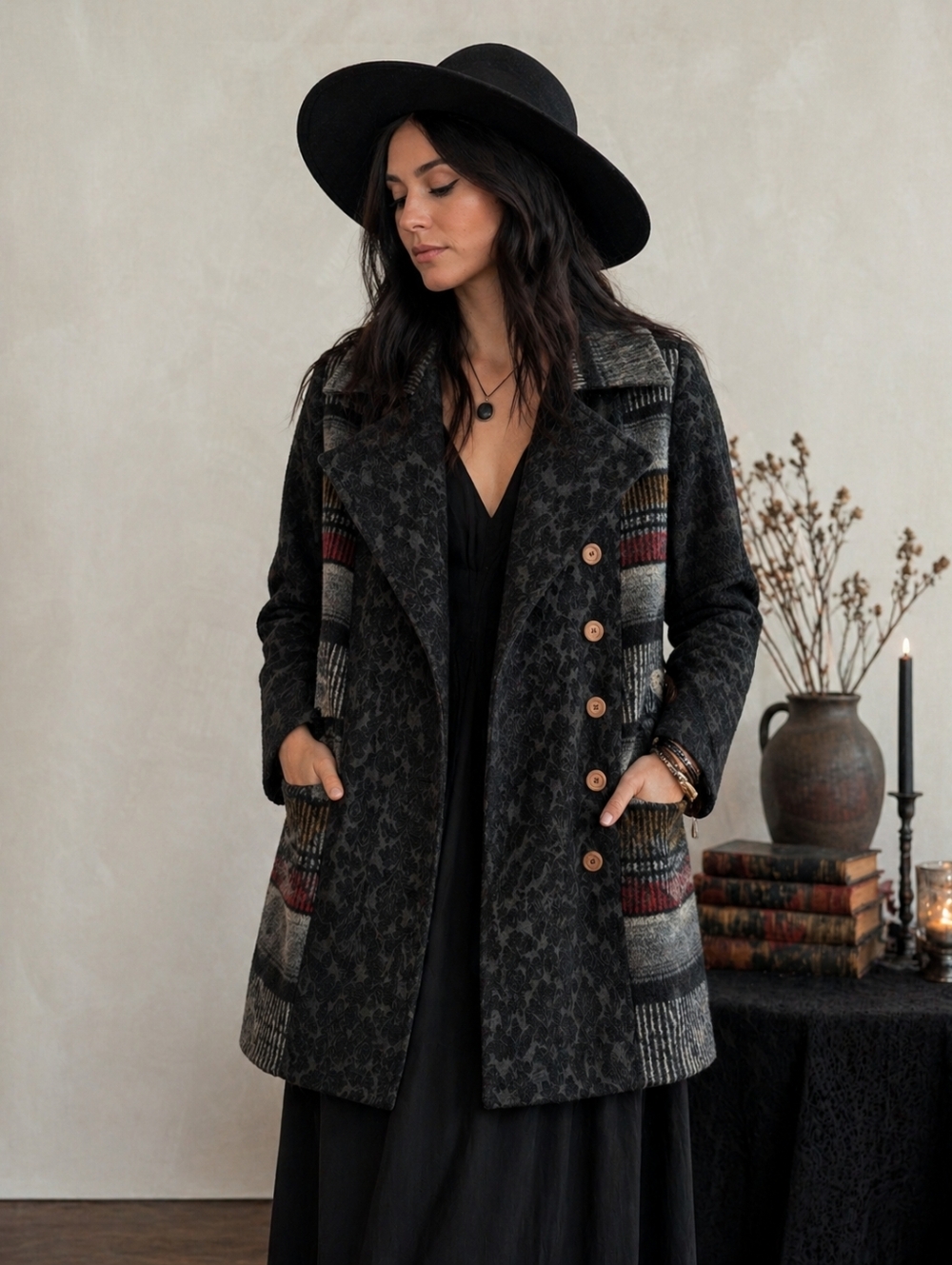 NorthStyle Whimsigoth Burnout Tapestry Peacoat M Witchy Boho Lagenlook Jacket